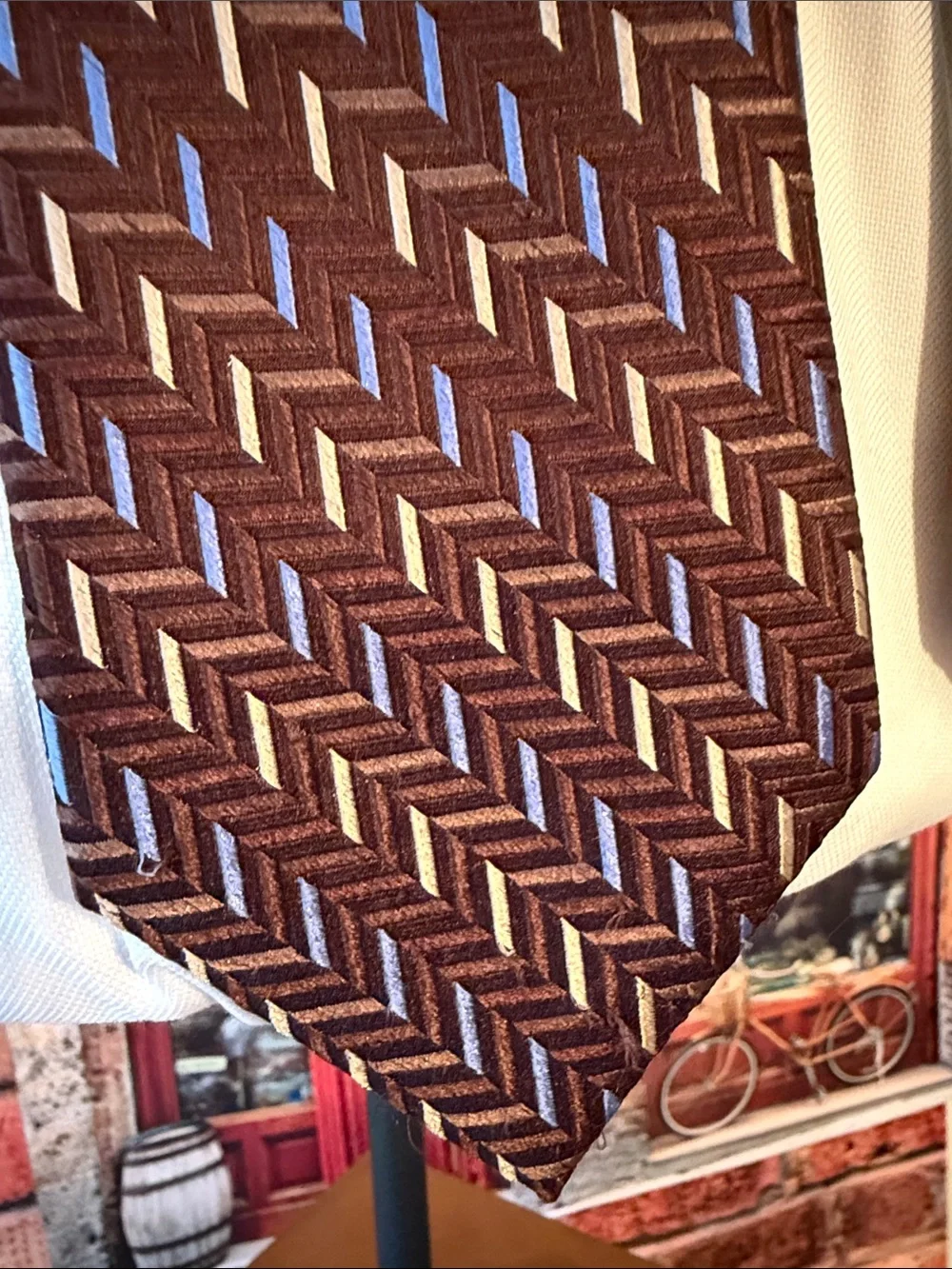 Michael Kors Brown and Blue Patterned Men's Tie
